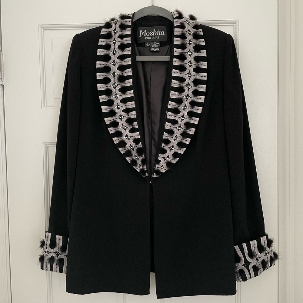 Vintage black blazer with embellished lapel and cuffs